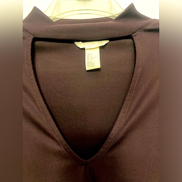 H&M Dark Purple Blouse Choker Neck Long Sleeve Deep V - Picture 2 of 5